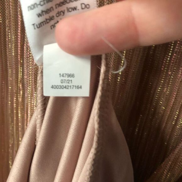 nine west party dress shift pleated mock neck pink and gold metallic size small - Picture 7 of 11